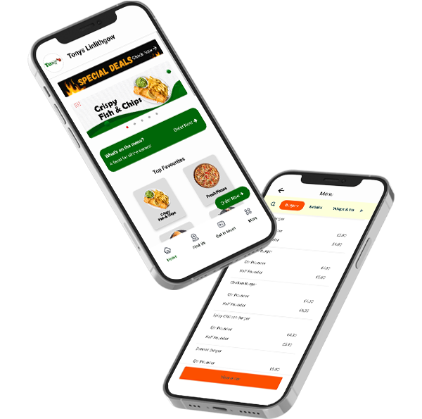 Tonys Linlithgow app mockup